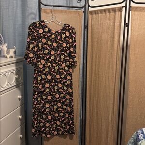 LOFT Black Dress with Floral Print with front slit